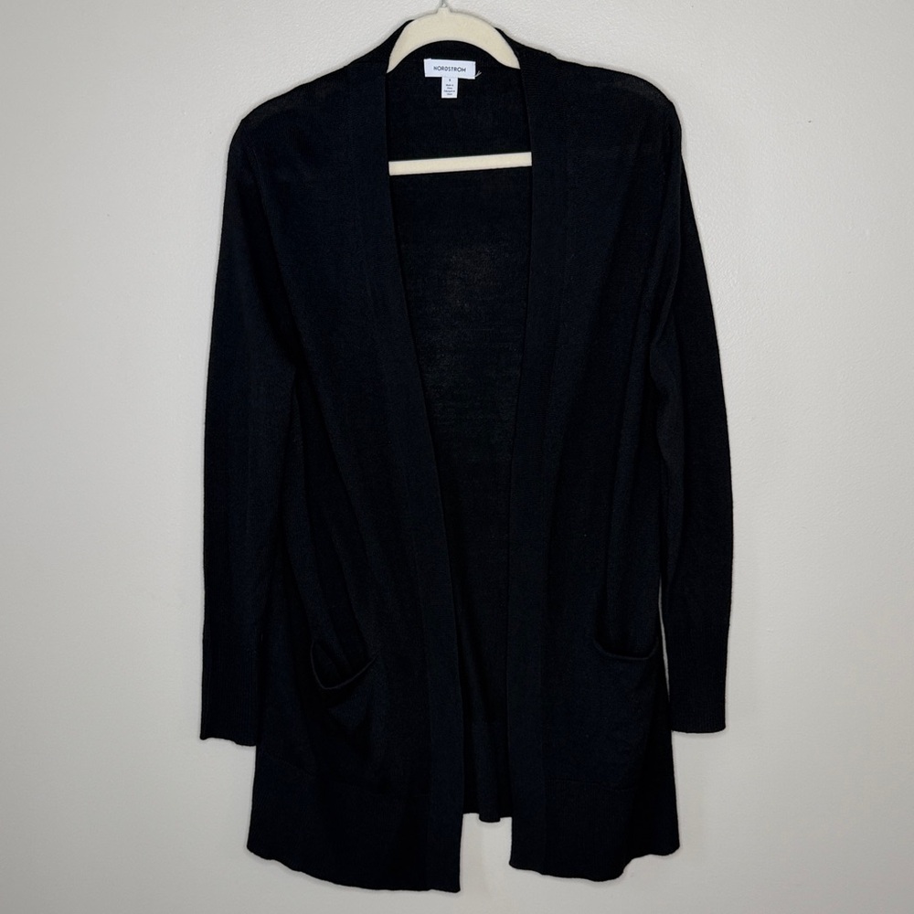 Nordstrom Women's Black Merino Wool Blend Open Cardigan Size S - Picture 2 of 6